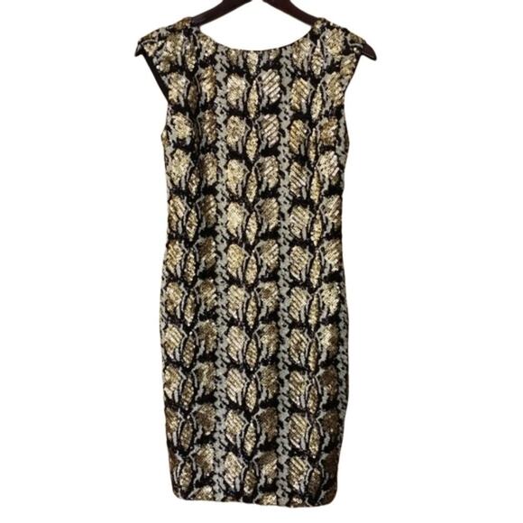 Guess Gold, Black, White Sequin Sheath Dress - Picture 1 of 9